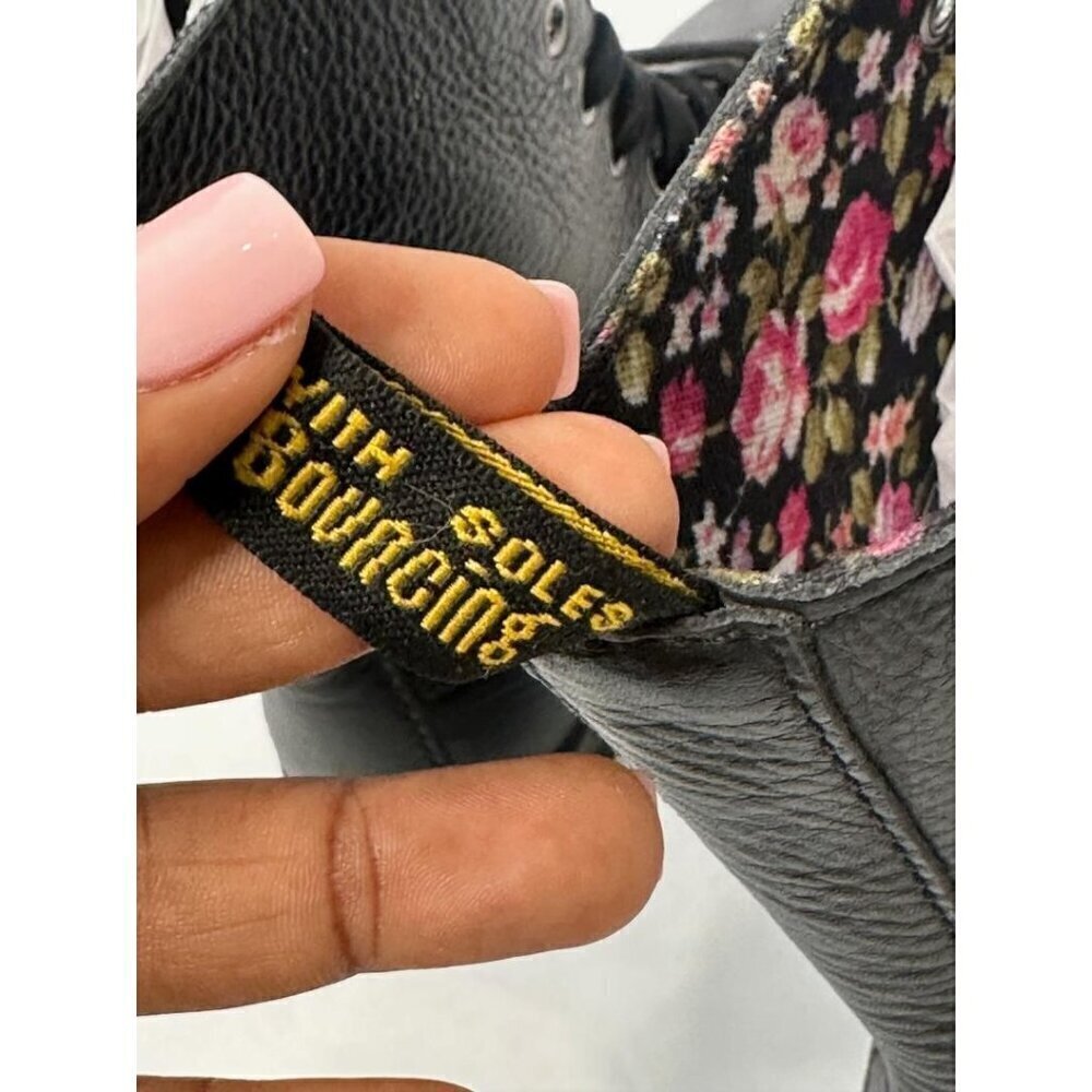 Dr. Martens Stratford Black Fold Over Floral Lined Leather Combat Boots US 7 - Picture 11 of 15